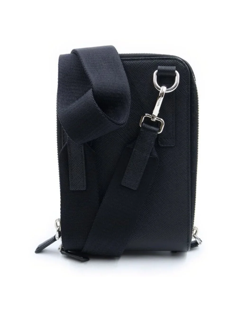 Prada Triangle Logo Saffiano Leather Shoulder Bag Phone Case Pouch Black